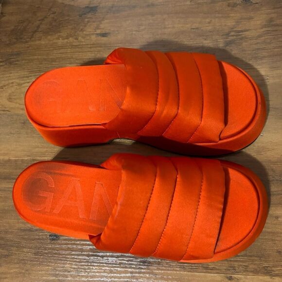 GANNI Retro Pool Platform Puffy Slide Sandals in Orange Dot Com  MSRP $325 - Picture 5 of 10
